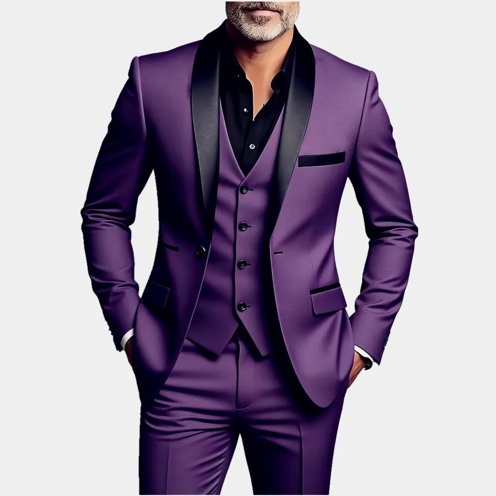 Men's Wedding Best Man Dress Suit | New Business Casual Suit Set, Regular Fit, Lapel Collar, Solid Color, Button Details