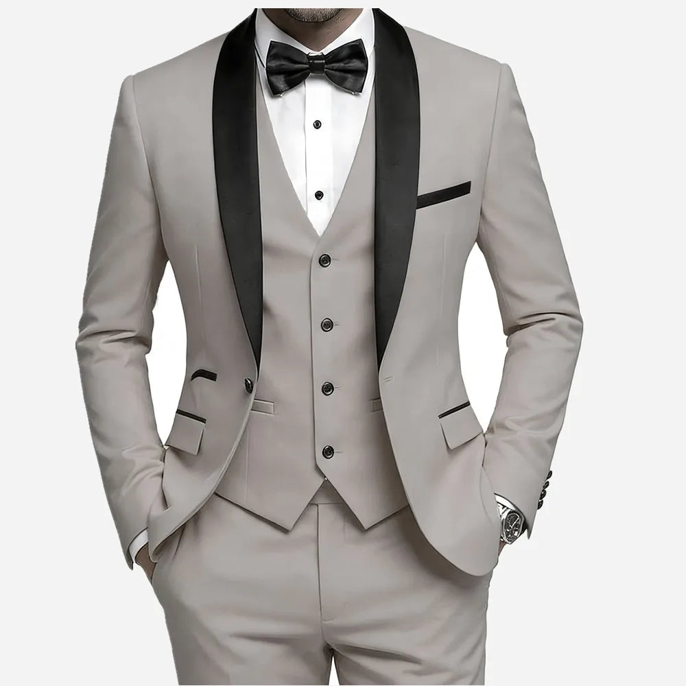 Men's Wedding Best Man Dress Suit | New Business Casual Suit Set, Regular Fit, Lapel Collar, Solid Color, Button Details