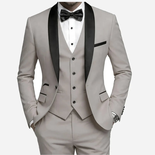 Men's Wedding Best Man Dress Suit | New Business Casual Suit Set, Regular Fit, Lapel Collar, Solid Color, Button Details