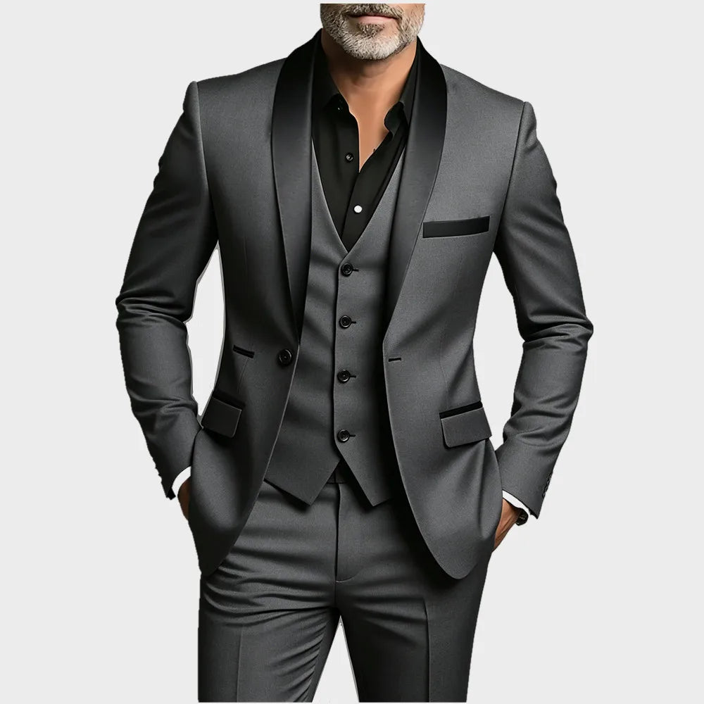 Men's Wedding Best Man Dress Suit | New Business Casual Suit Set, Regular Fit, Lapel Collar, Solid Color, Button Details