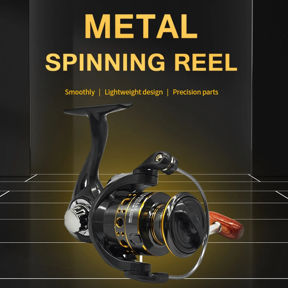 ROOBLINOS BK Spinning Reel, 5.2:1 Gear Ratio, Wooden Handle, 10kg Max Drag, Smooth Powerful Fishing Reel for Fresh & Saltwater
