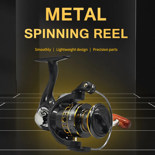 ROOBLINOS BK Spinning Reel, 5.2:1 Gear Ratio, Wooden Handle, 10kg Max Drag, Smooth Powerful Fishing Reel for Fresh & Saltwater