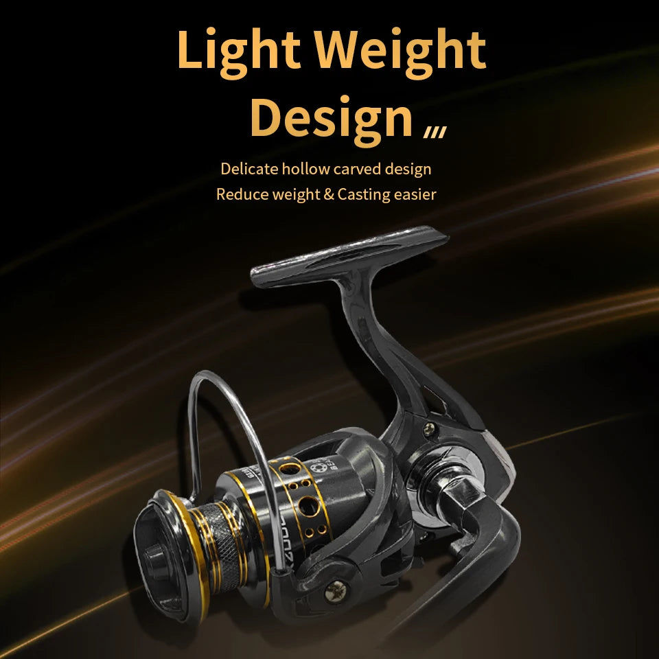 ROOBLINOS BK Spinning Reel, 5.2:1 Gear Ratio, Wooden Handle, 10kg Max Drag, Smooth Powerful Fishing Reel for Fresh & Saltwater