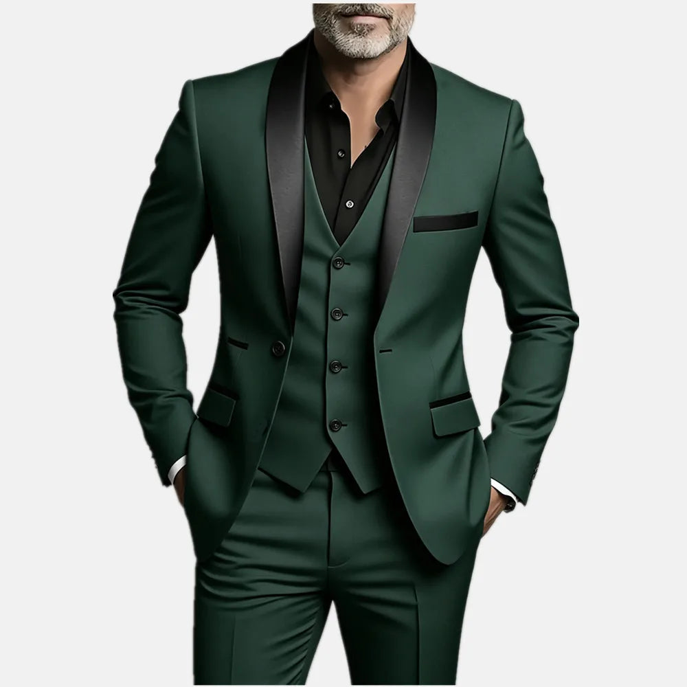 Men's Wedding Best Man Dress Suit | New Business Casual Suit Set, Regular Fit, Lapel Collar, Solid Color, Button Details