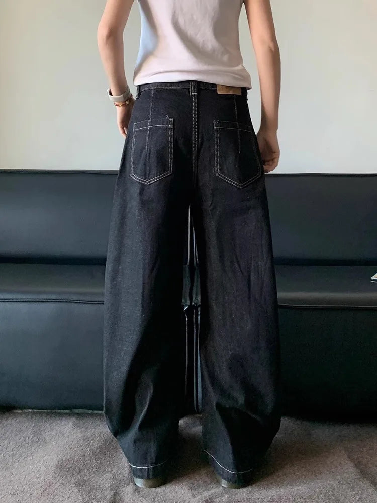 American Retro High Street Button Design Bootcu Bla Knife  Wide Leg Loose Long Jeans for Men And Women Trendy